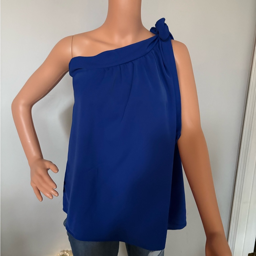 Royal Blue Asymmetrical Sleeveless Blouse